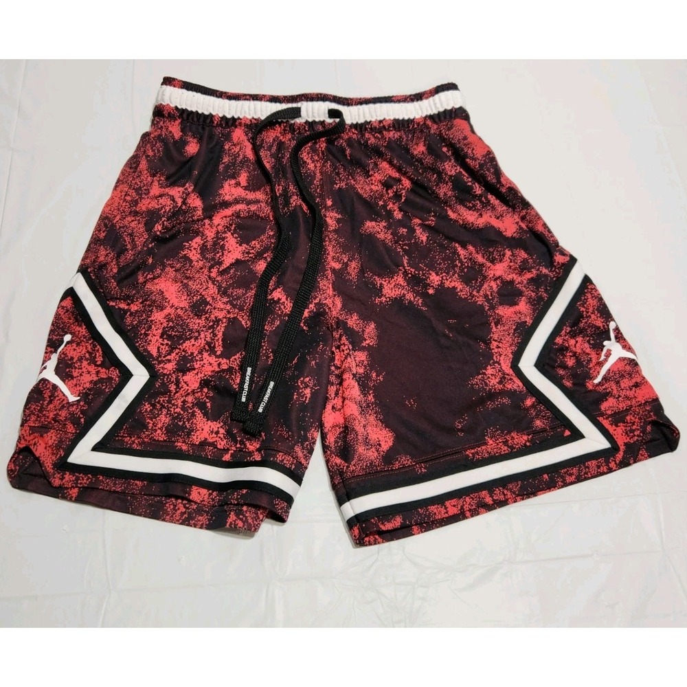Jordan Nike Boys Diamond Pattern Woven Dri Fit Basketball BC Shorts Size M Red